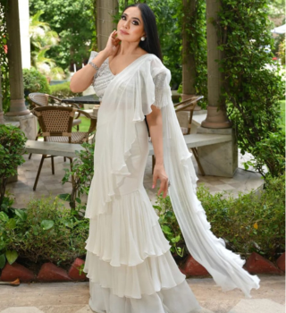 Ruffled saree design ideas for eid 2024